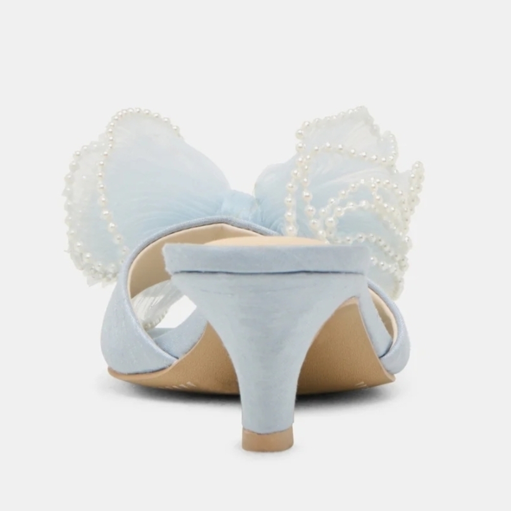 💙🔹️Dolce Vita 🔹️Light Blue Satin NARITA faux Pearl Heels - Picture 9 of 12